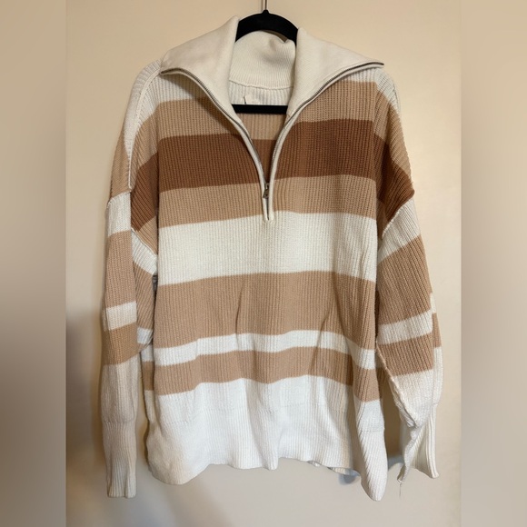 Aerie Beyond Quarter Zip Sweater Toasty Combo - Picture 2 of 4